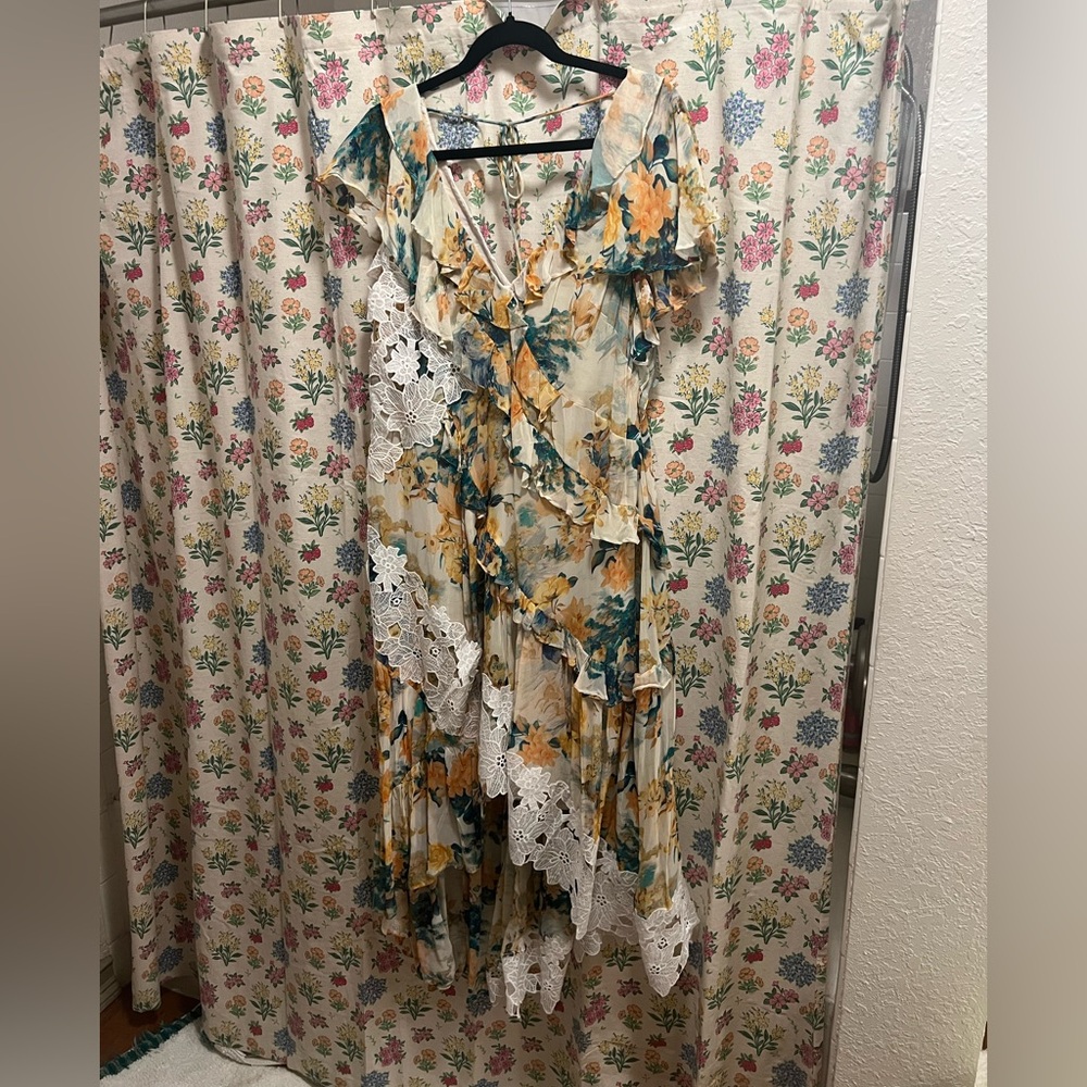 Anthropologie Asymmetrical Floral Dress with Lace